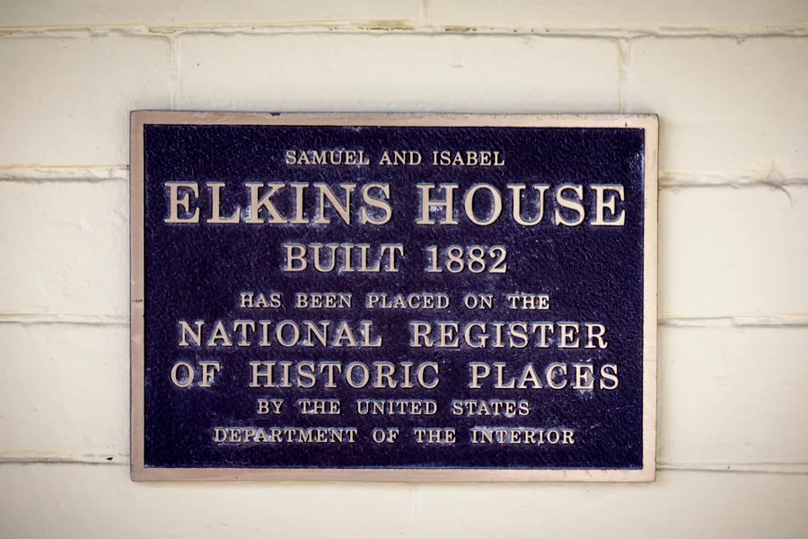 Bronze National Register of Historic Places plaque for the Samuel and Isabel Elkins House, built 1882